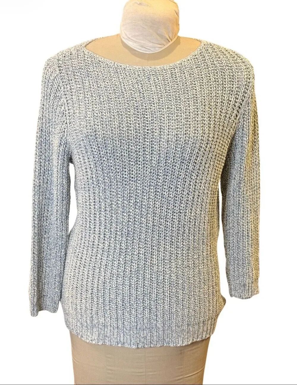 Lauren Jeans Co Women’s XL Ice Blue 100% Cotton Knit Sweater Chunky Coastal